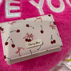 Cherry Bow Pink Wallet with Cherry Print small yet hold a lot !! So cute
